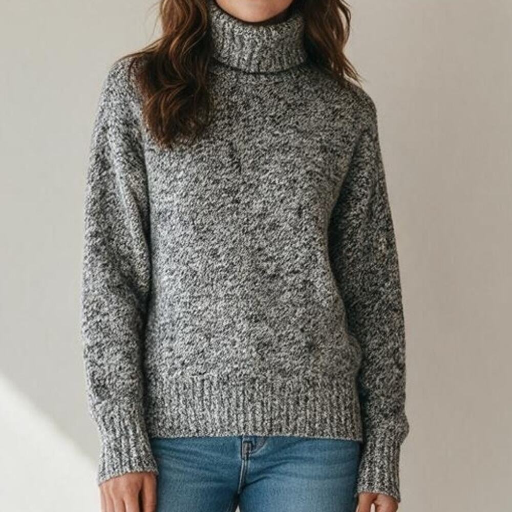 Zara Speckled Alpaca Wool Relaxed Fit High Turtleneck Sweater Ribbed Hem S Grey